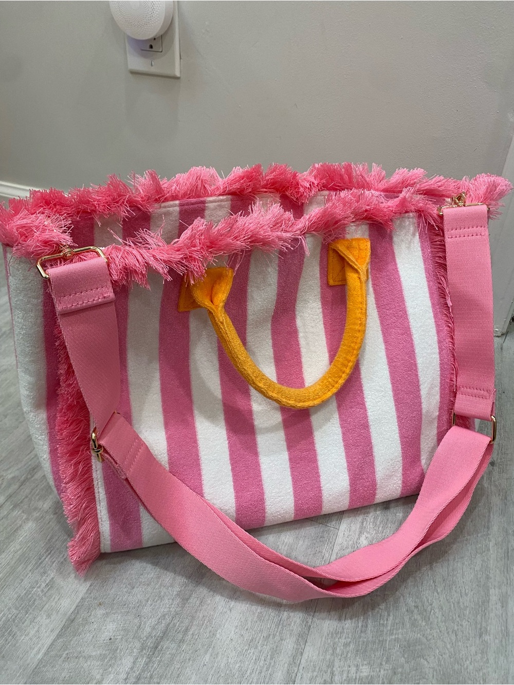 Shiraleah Pink Stripe Tote Bag with orange Handles